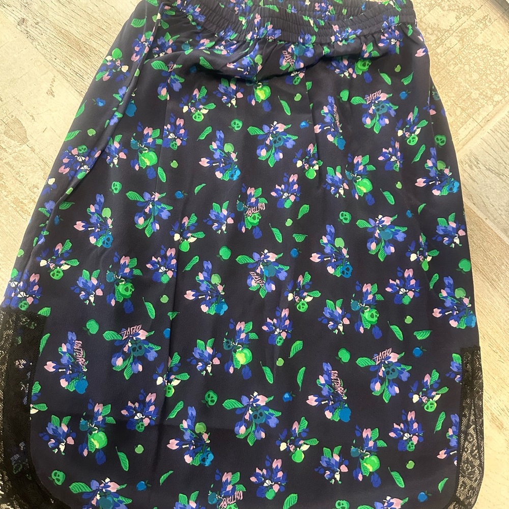 Zadig & Voltaire Floral A-Line Skirt in Black and Green silk